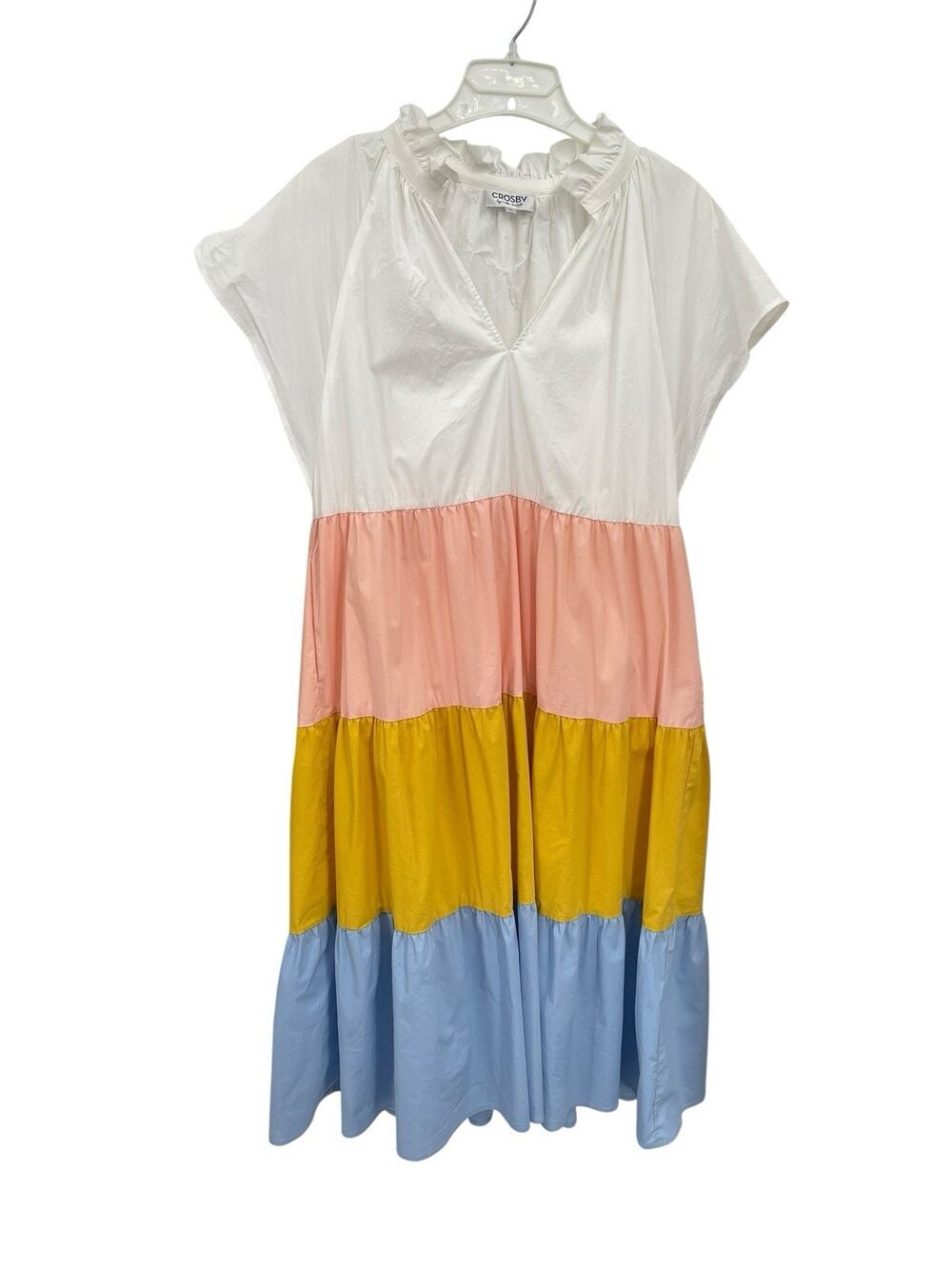 Crosby By Mollie Burch Watts Dress Colorblock Midi Cap Sleeve Size Large